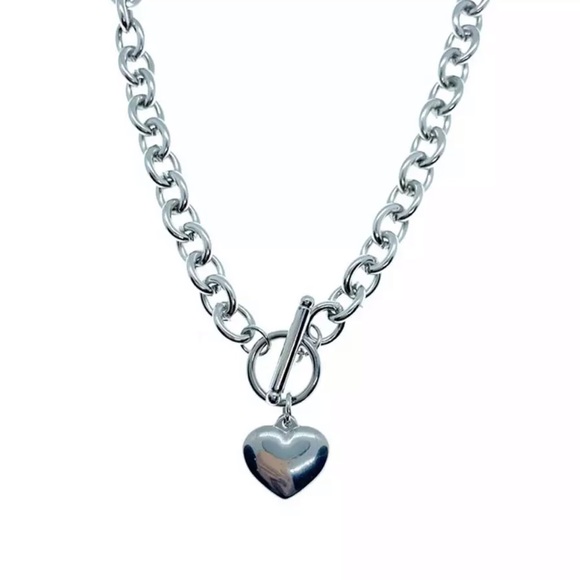 **925 Sterling Sliver Chunky Toggle Heart Necklace - Picture 5 of 7